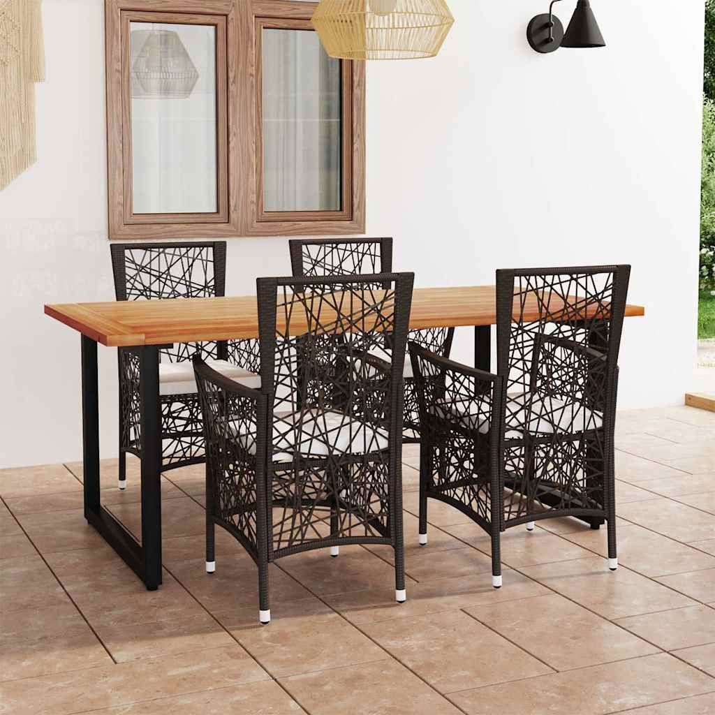 Set da Pranzo per Giardino 5 pz con Cuscini Polyrattan Marrone vidaXL