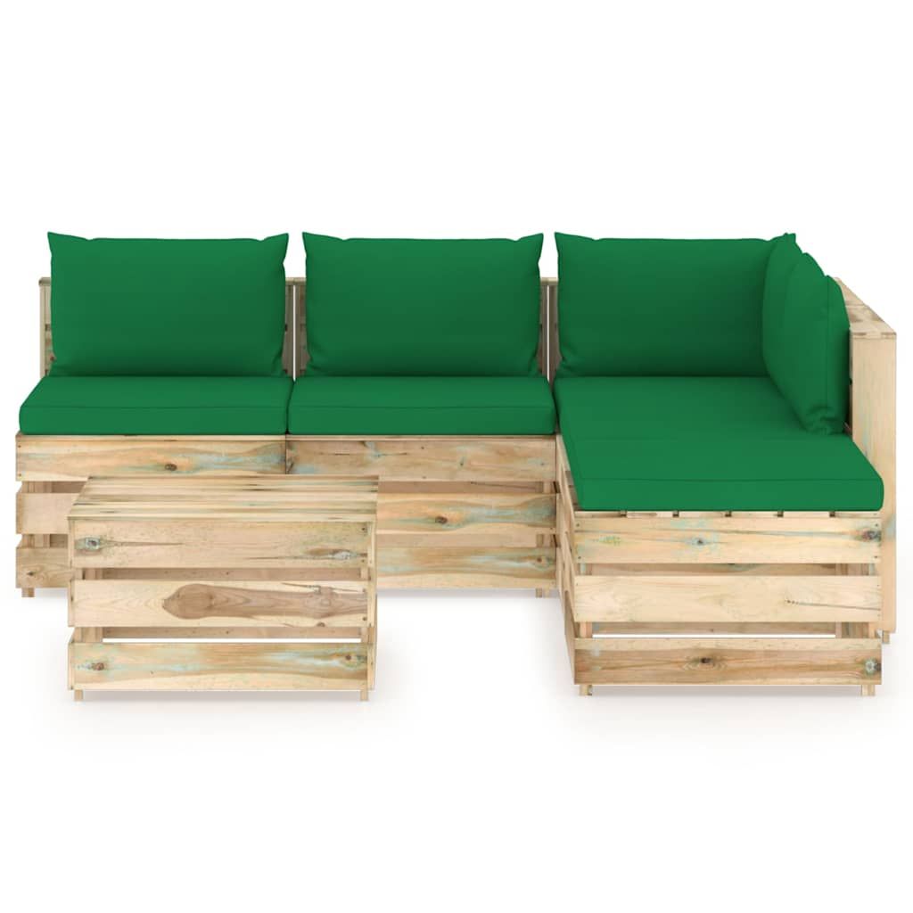 Set Salotto da Giardino con Cuscini 6 pz Legno Impregnato Verde vidaXL