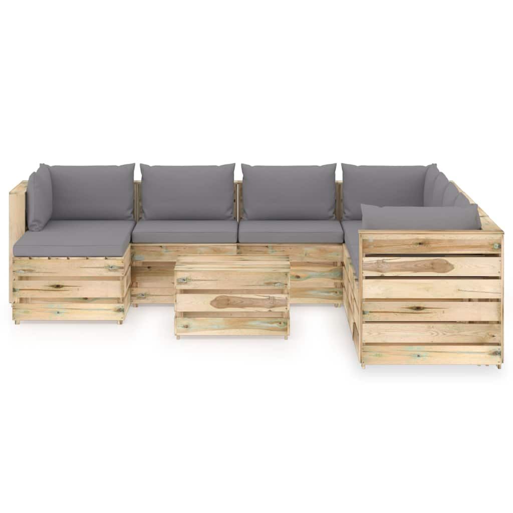 Set Divani da Giardino con Cuscini 9 pz Legno Impregnato Verde vidaXL