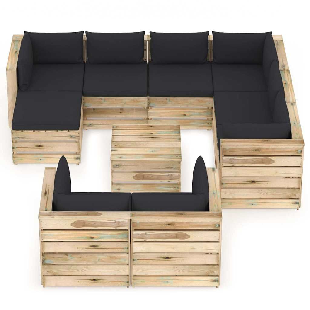 Set Salotto da Giardino con Cuscini 10pz Legno Impregnato Verde vidaXL
