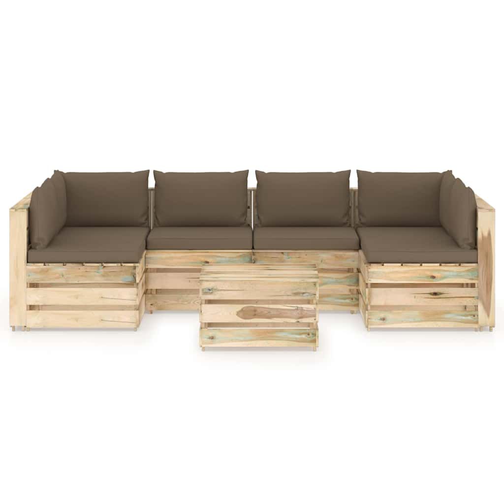 Set Divani da Giardino con Cuscini 7 pz Legno Impregnato Verde vidaXL