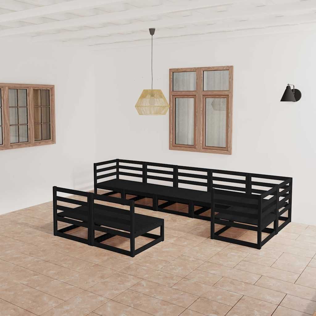 Set Divani da Giardino 8 pz Nero in Legno Massello di Pino vidaXL