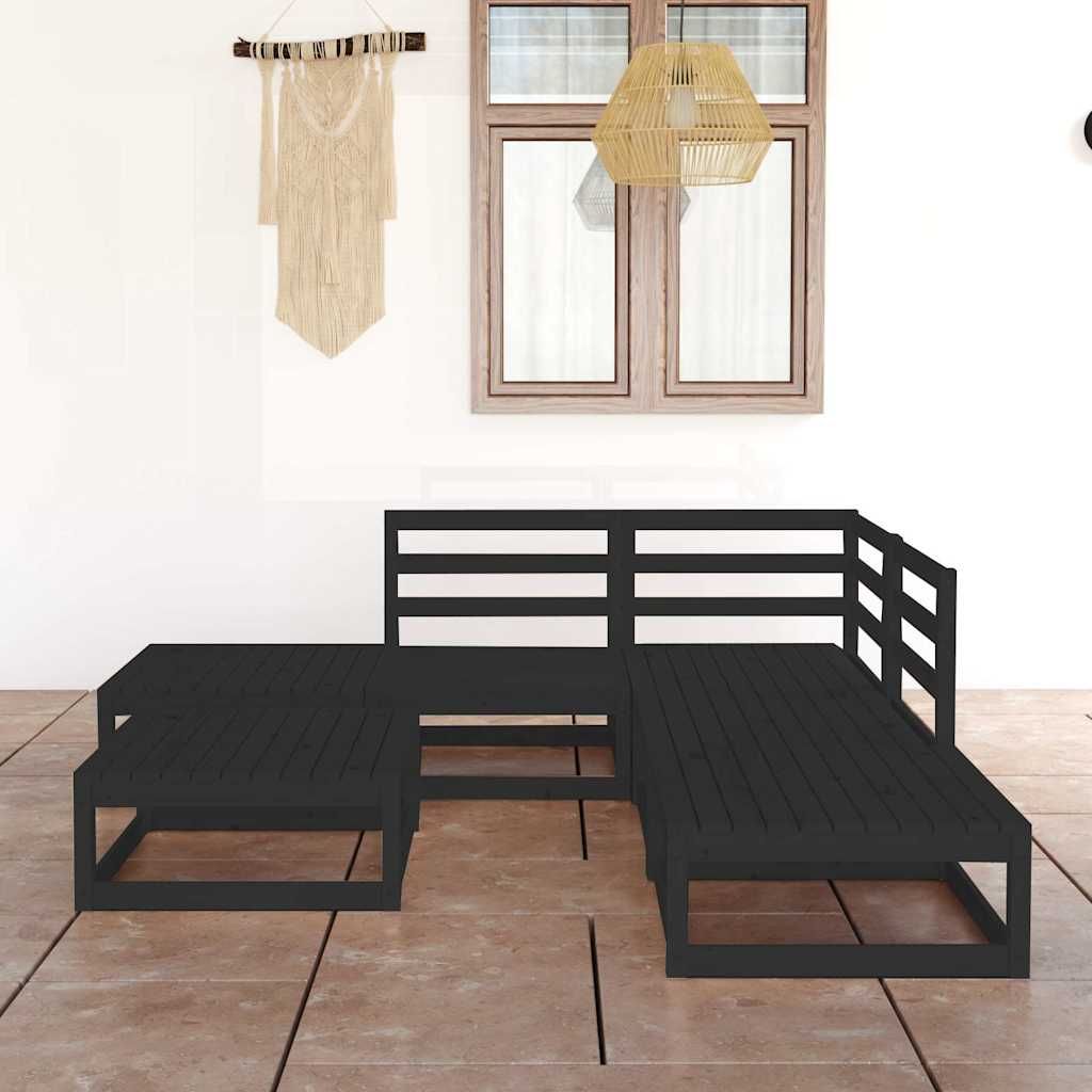 Set Divani da Giardino 6 pz Nero in Legno Massello di Pino vidaXL