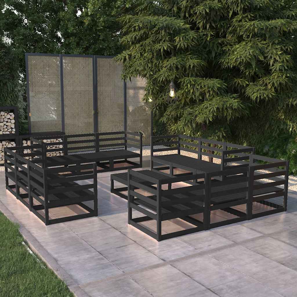 Set Divani da Giardino 13 pz Nero in Legno Massello di Pino vidaXL