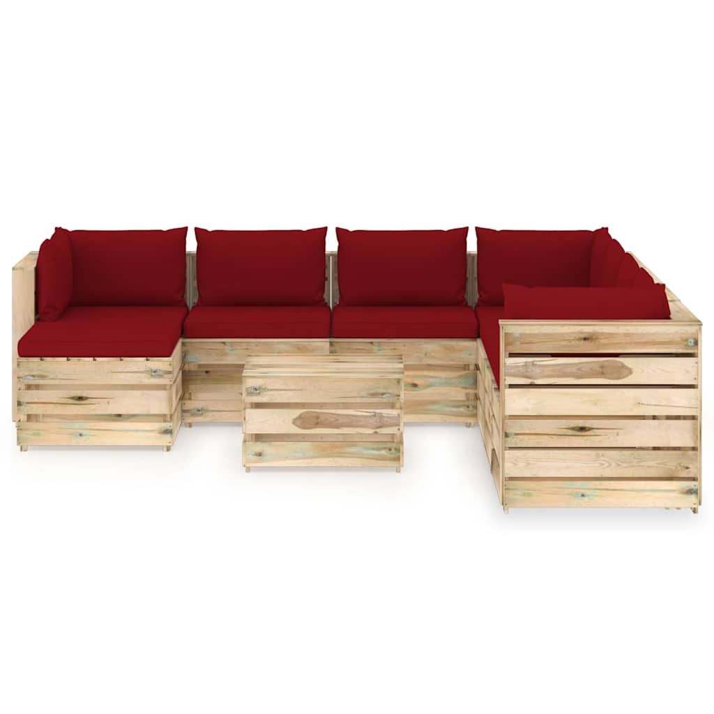 Set Divani da Giardino con Cuscini 9pz Legno Impregnato Verde vidaXL