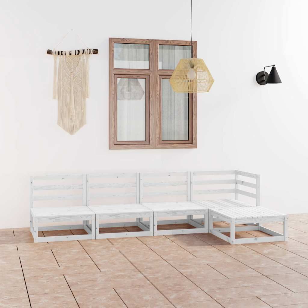 Set Divani da Giardino 5 pz Bianco in Legno Massello di Pino vidaXL