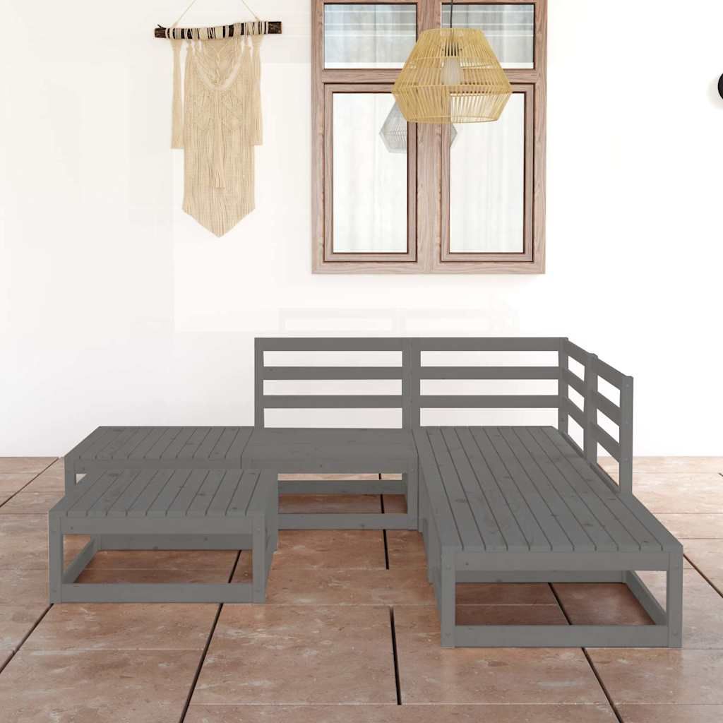 Set Divani da Giardino 6 pz Grigio in Legno Massello di Pino vidaXL