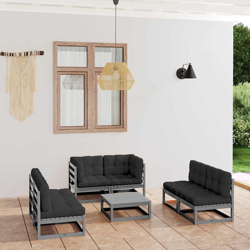 Set Divani da Giardino 7 pz con Cuscini Legno Massello di Pino vidaXL