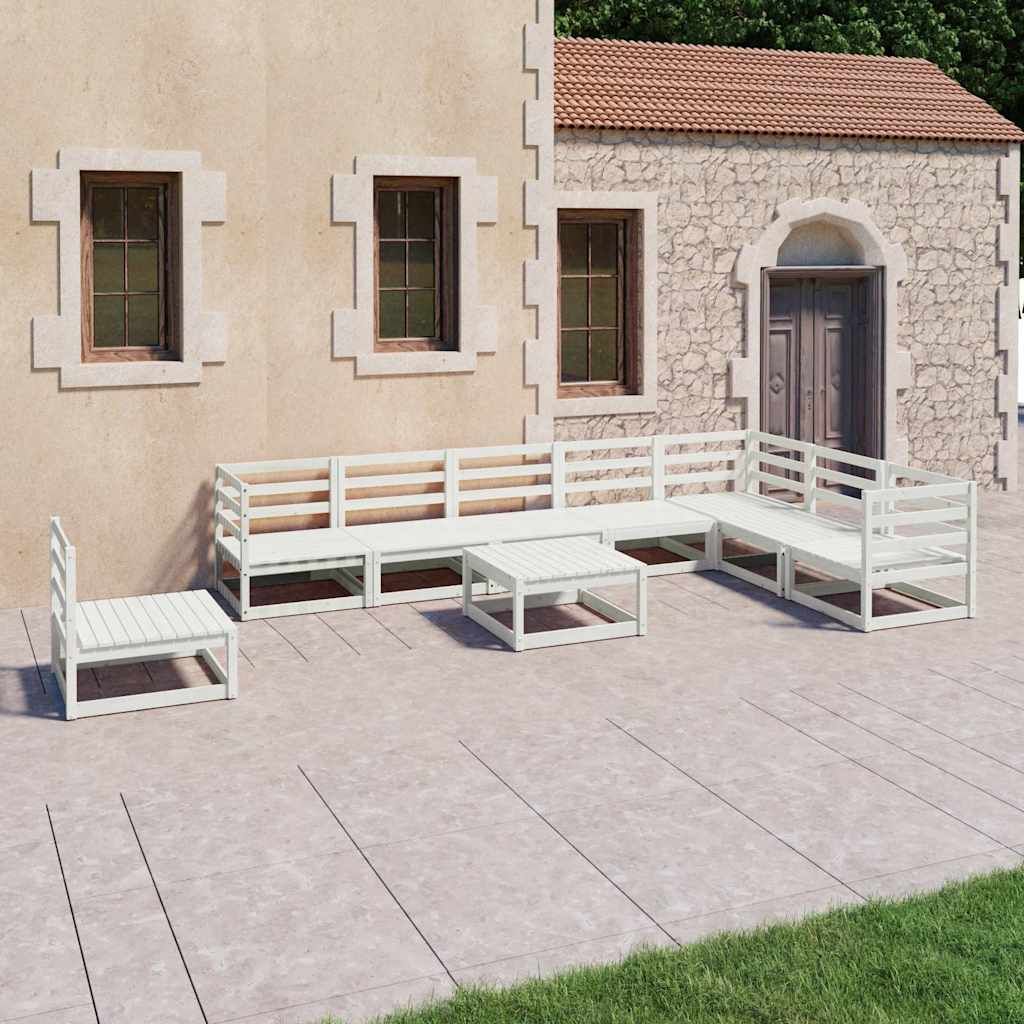 Set Divani da Giardino 9 pz Bianchi in Legno Massello di Pino vidaXL