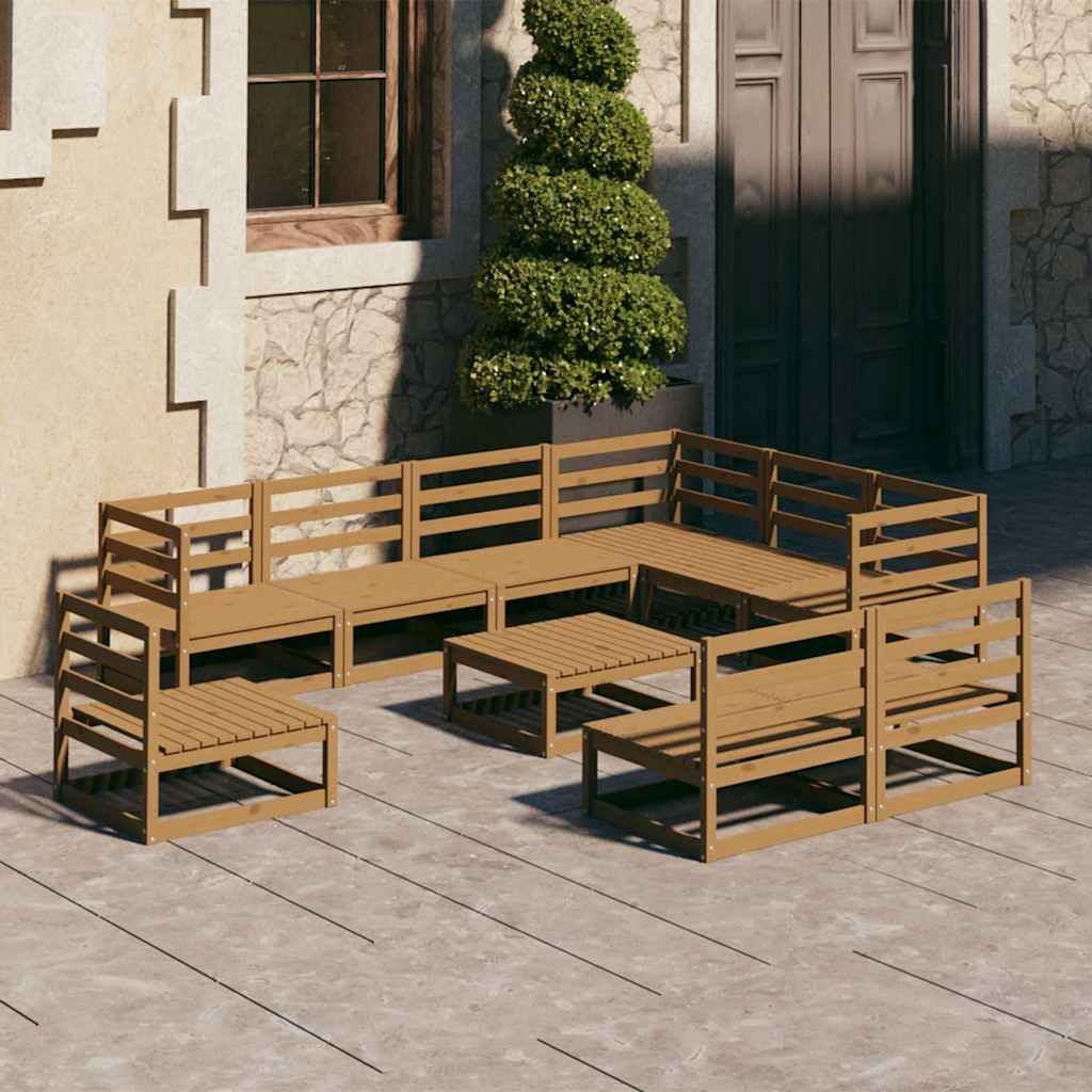 Set Salotto da Giardino 10 pz Marrone Ambra Legno Massello Pino vidaXL