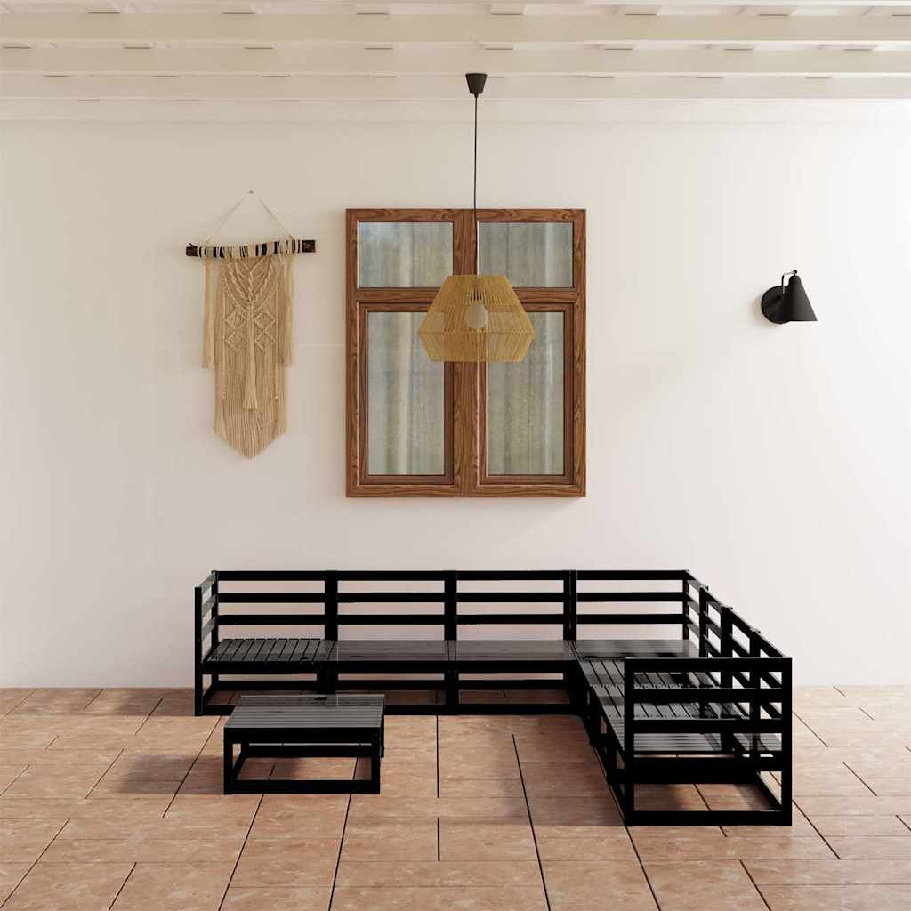 Set Divani da Giardino 8 pz Nero in Legno Massello di Pino vidaXL