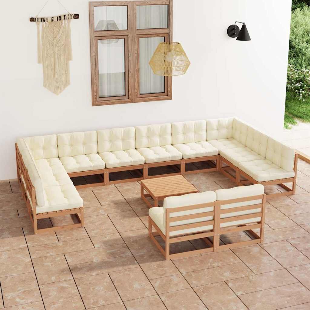 Set Salotto Giardino e Cuscini 13 pz Legno Massello Pino Ambra vidaXL