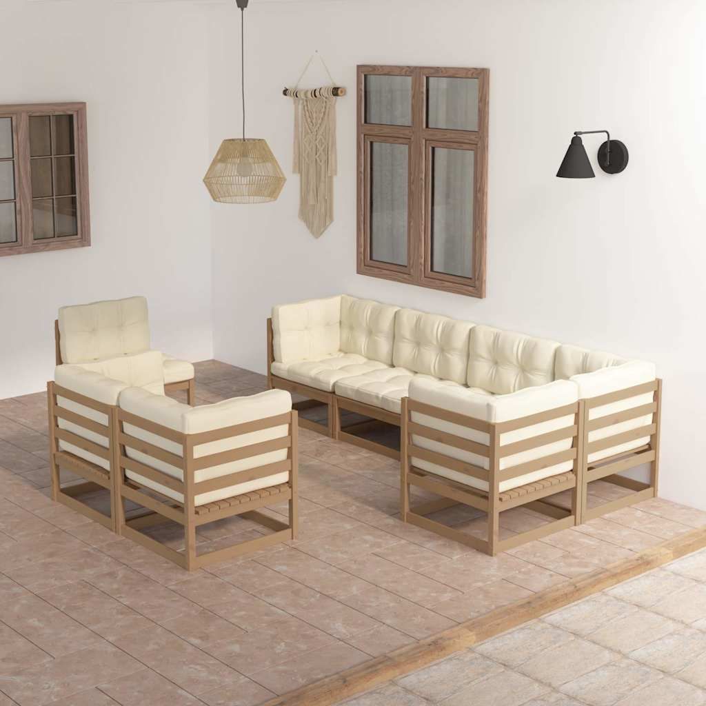 Set Salotto Giardino 8 pz con Cuscini in Legno Massello di Pino vidaXL