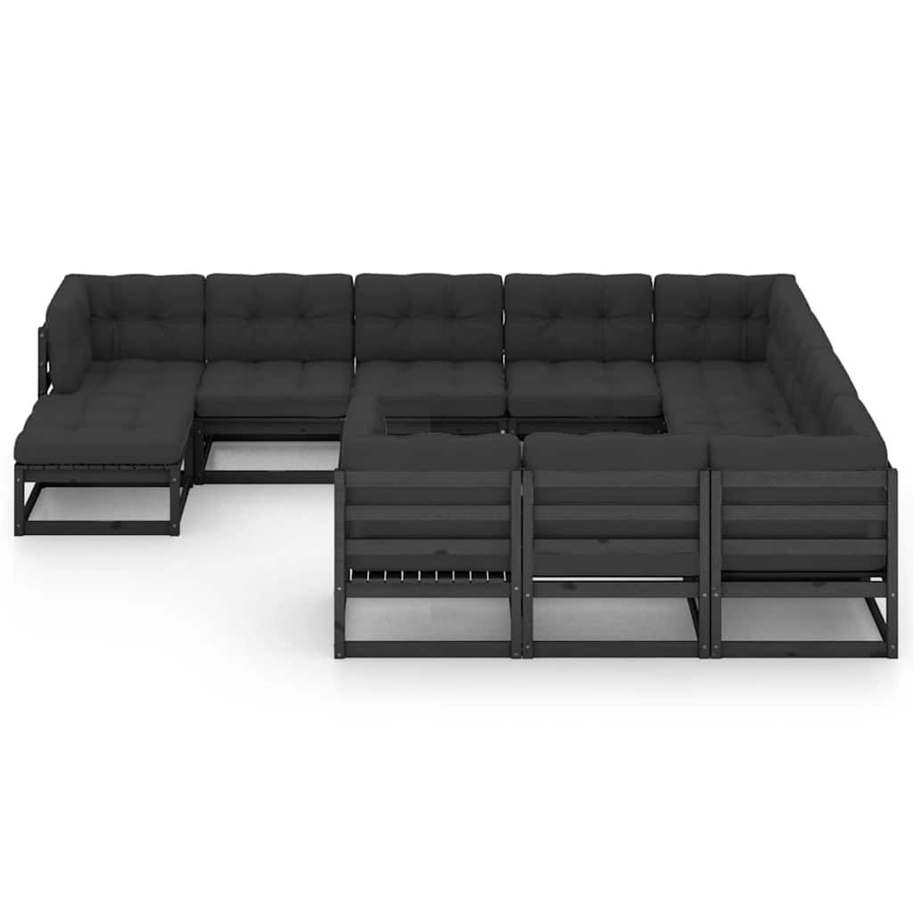 Set Divani da Giardino 11 pz con Cuscini Massello di Pino Nero vidaXL