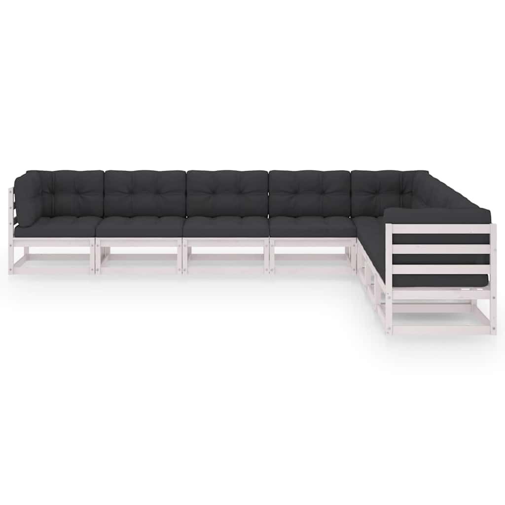 Set Salotto Giardino 8pz con Cuscini Bianco Legno Massello Pino vidaXL