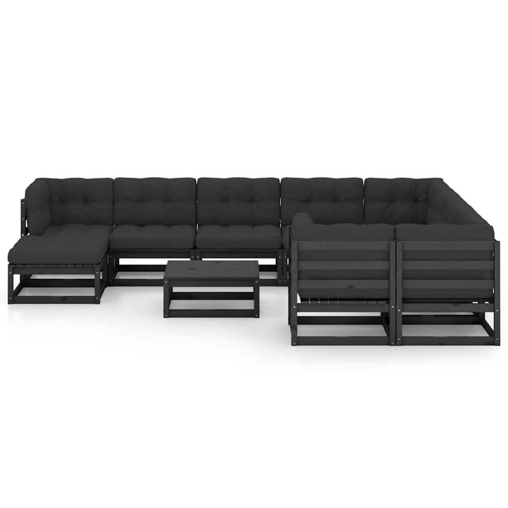 Set Divani da Giardino 11 pz con Cuscini Massello di Pino Nero vidaXL