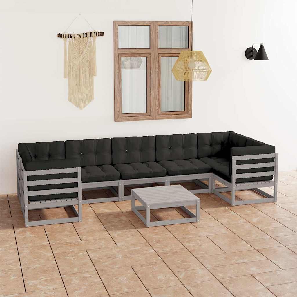Set Divani da Giardino 8 pz con Cuscini Grigio Massello di Pino vidaXL