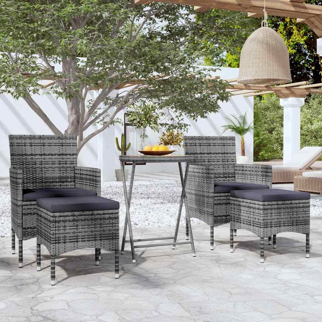Set Bistrot Giardino 5 pz Polyrattan e Massello Acacia Grigio vidaXL