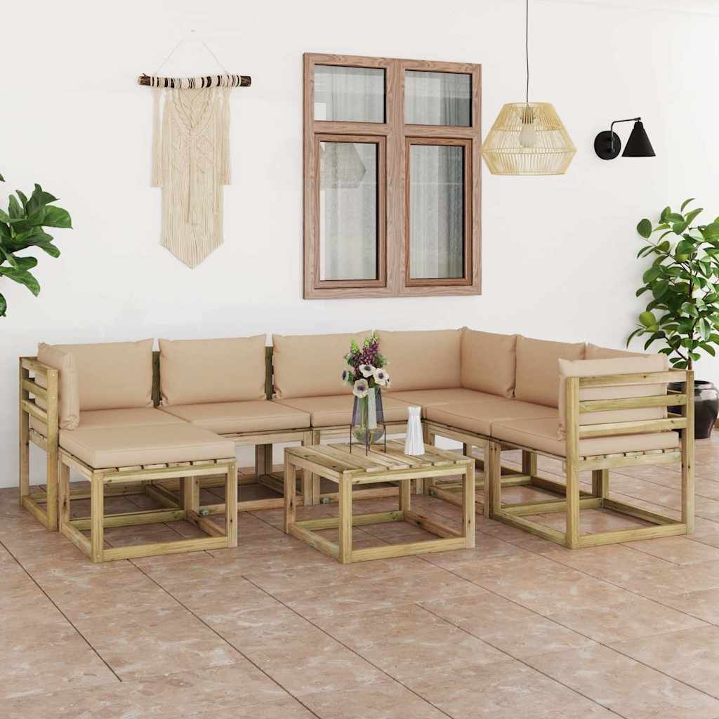 Set Salotto Giardino con Cuscini 8 pz in Pino Impregnato vidaXL