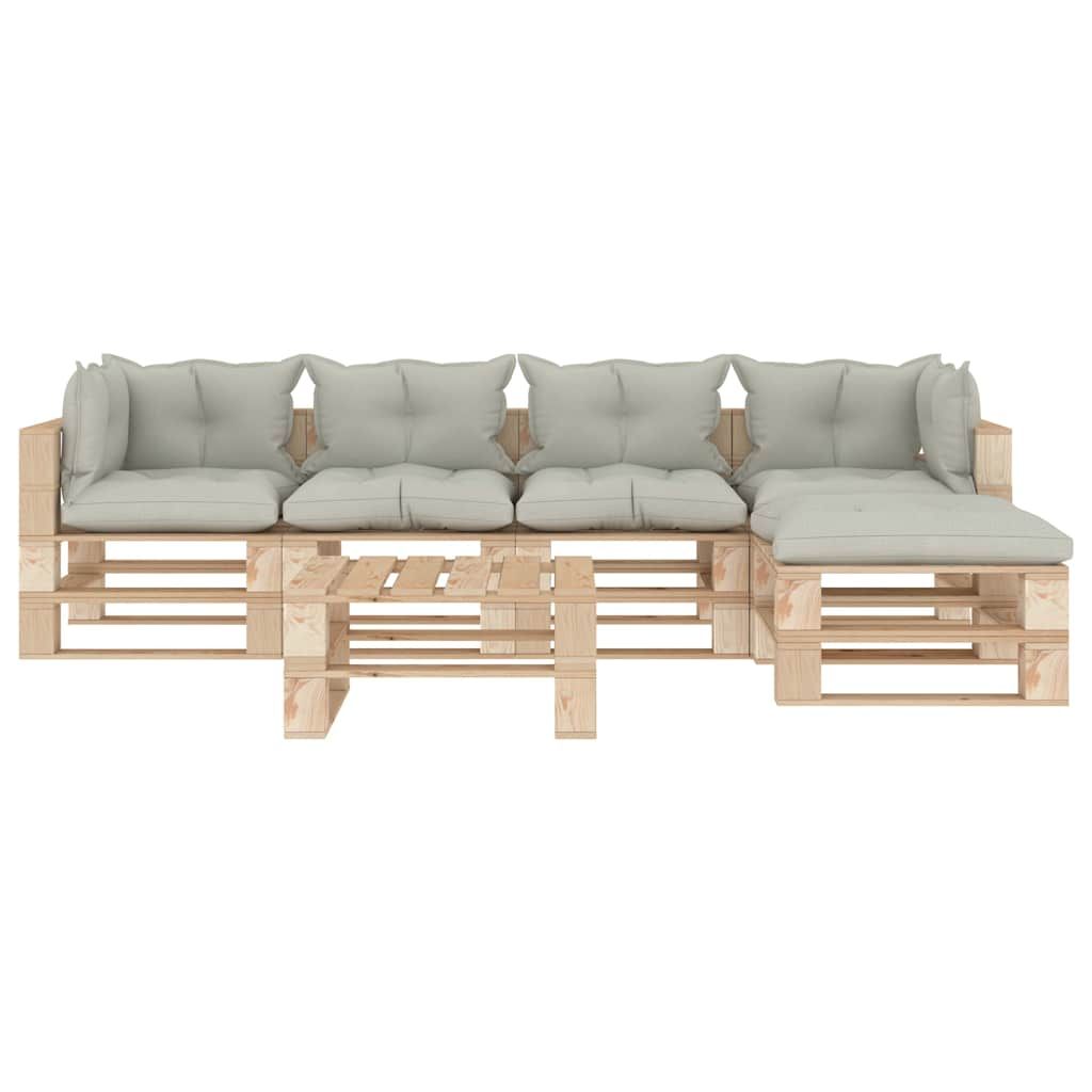 Set Divani da Giardino su Pallet 6 pz Cuscini Beige in Legno vidaXL