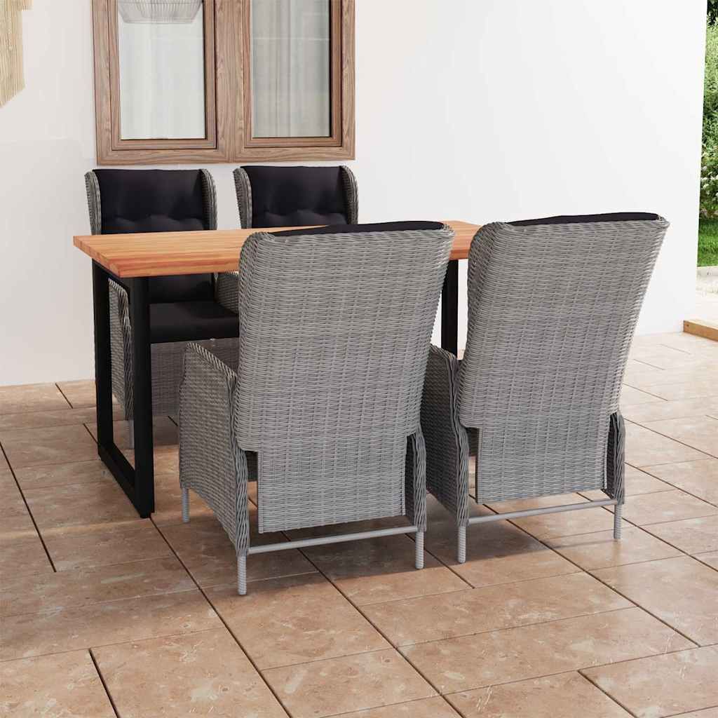 Set da Pranzo per Giardino 5pz Cuscini Polyrattan Grigio Chiaro vidaXL