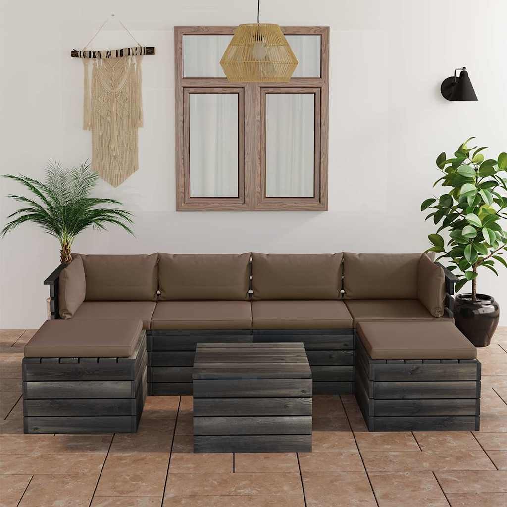 Set Divani da Giardino su Pallet 7 pz con Cuscini Massello Pino vidaXL