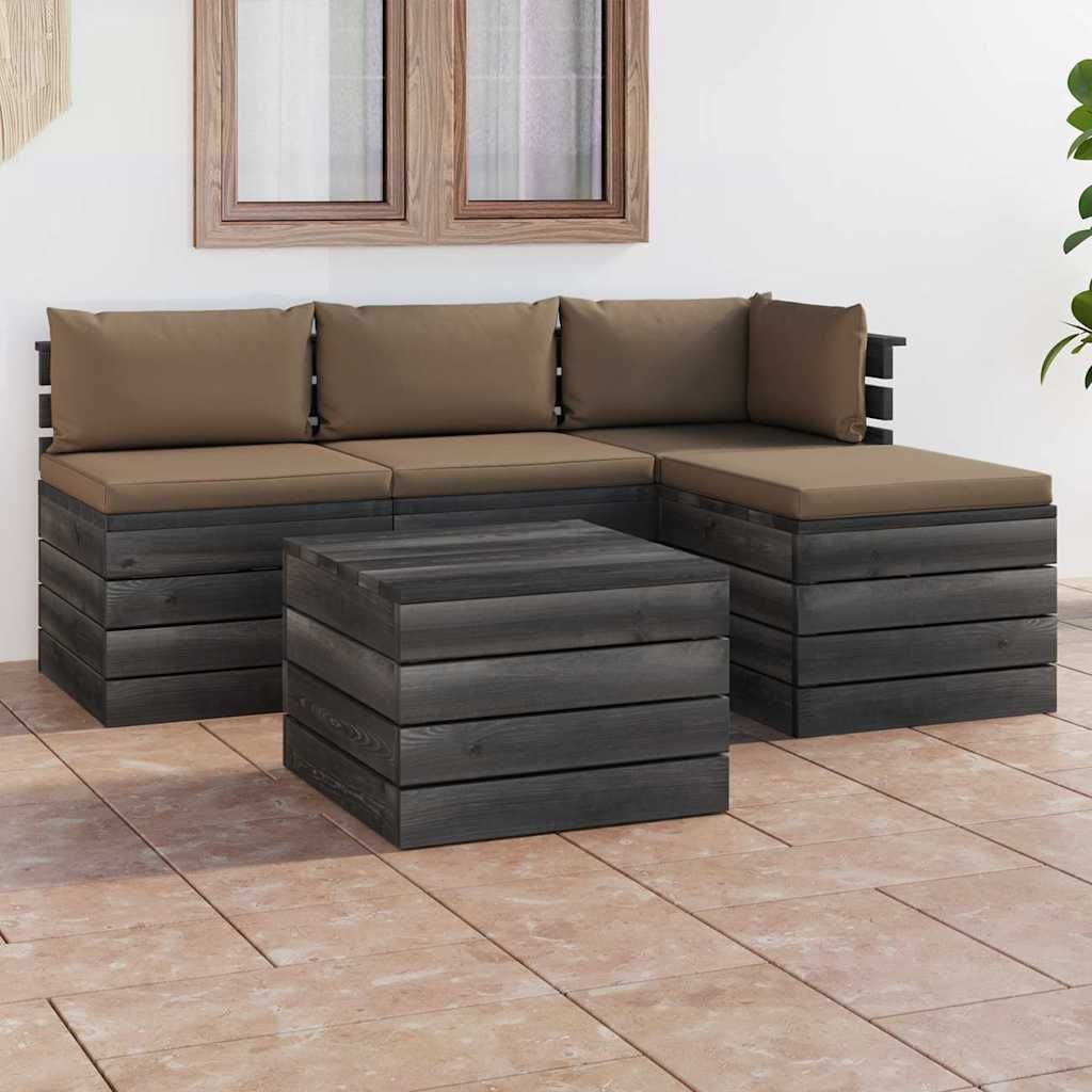 Set Divani da Giardino su Pallet 5 pz con Cuscini Massello Pino vidaXL