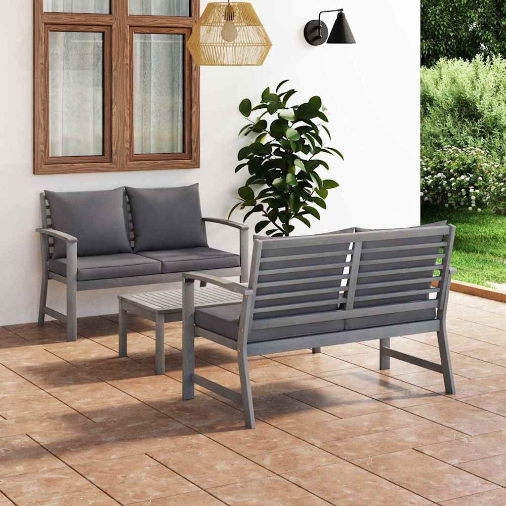 Set Divani da Giardino 3 pz con Cuscini in Legno Acacia Grigio vidaXL
