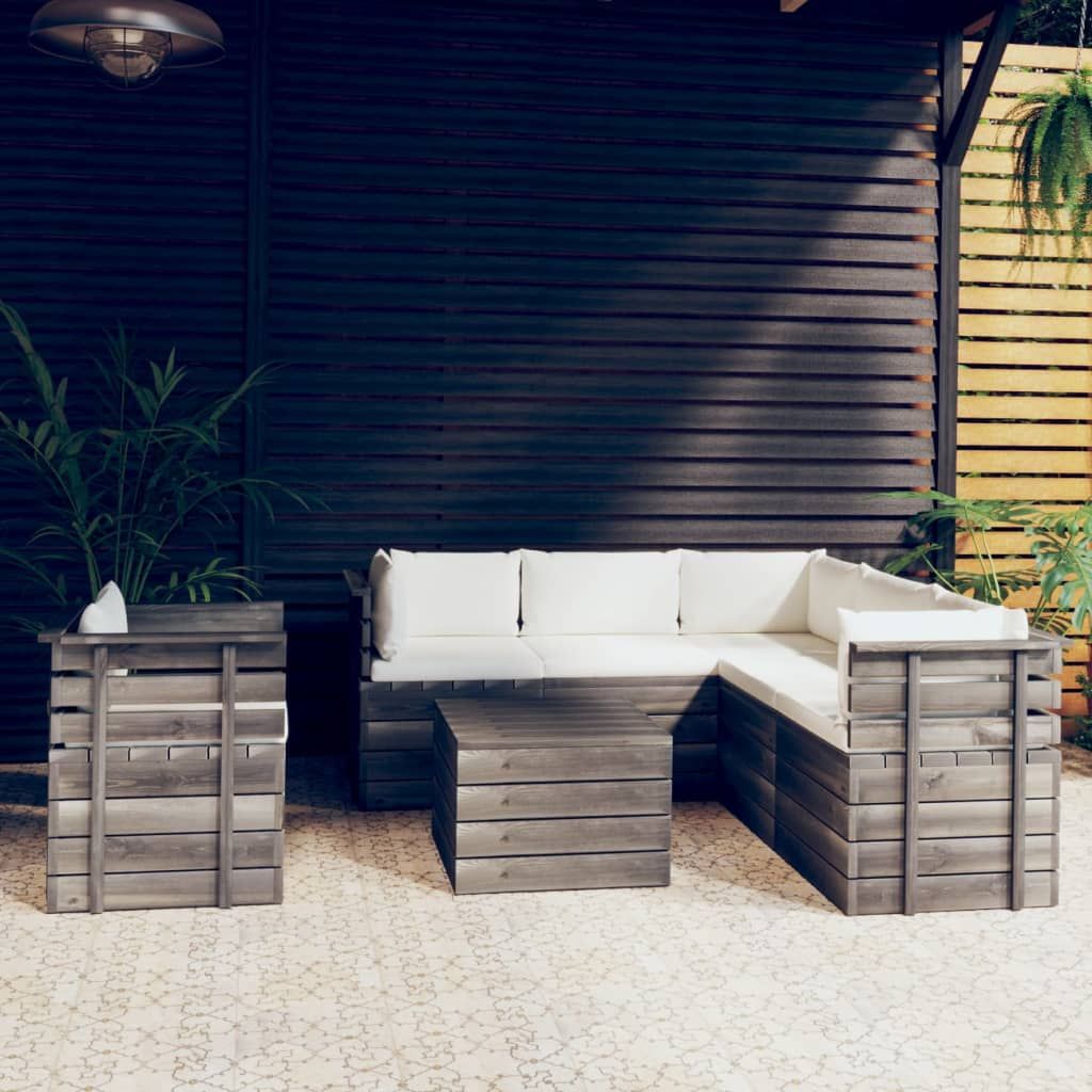 Set Divani da Giardino su Pallet 7 pz con Cuscini Massello Pino vidaXL