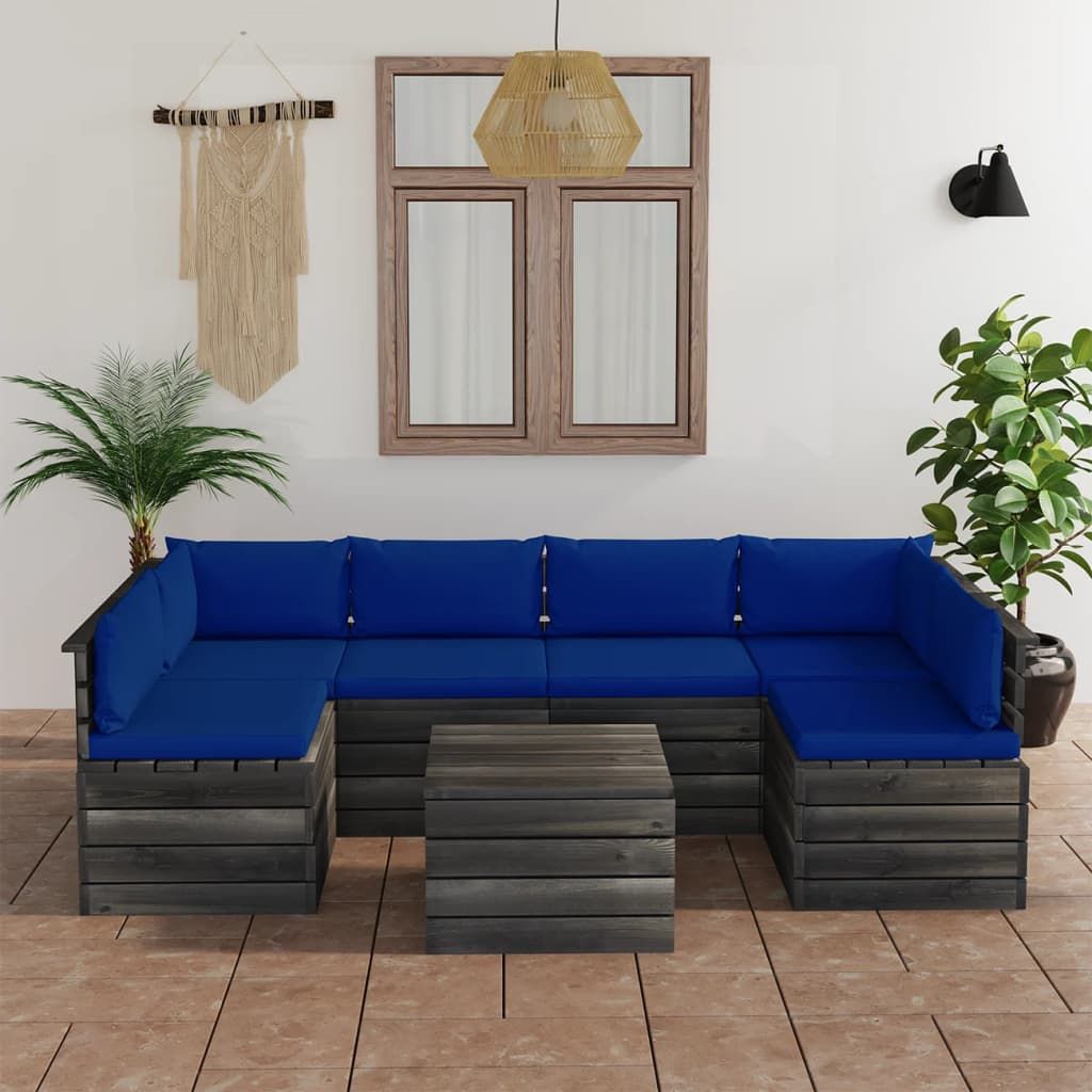 Set Divani da Giardino su Pallet 7 pz con Cuscini Massello Pino vidaXL