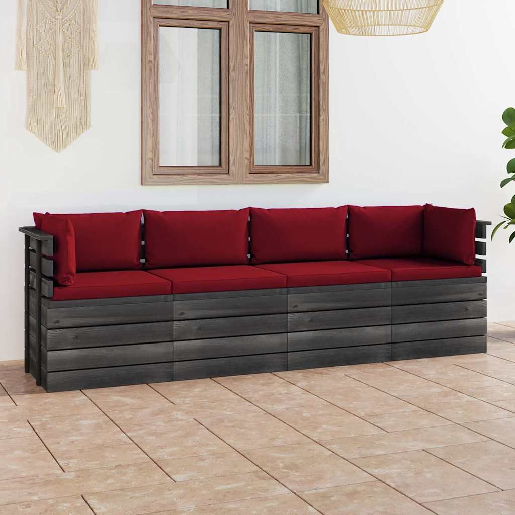 Divano da Giardino 4 Posti su Pallet con Cuscini Massello Pino vidaXL