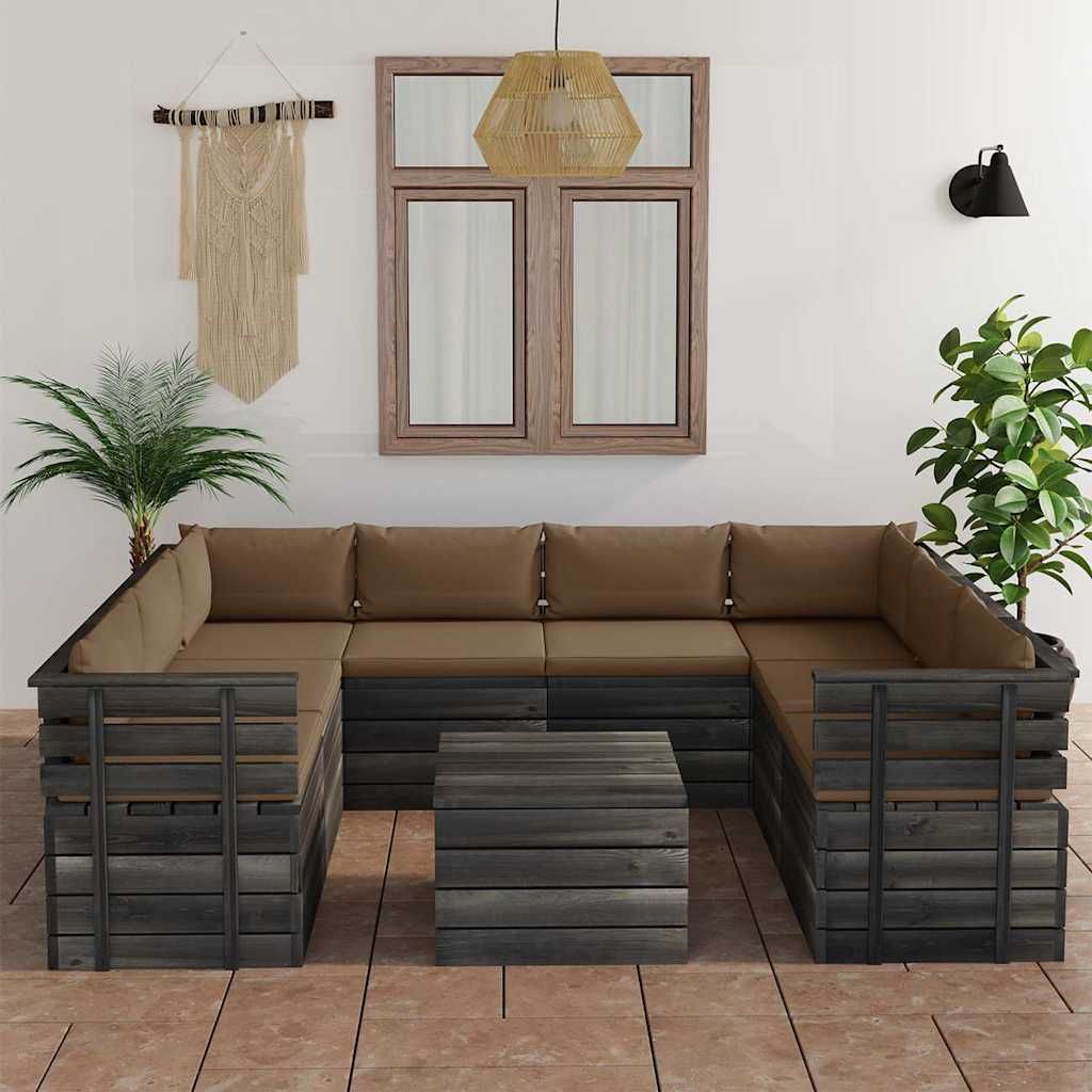Set Divani da Giardino su Pallet 9 pz con Cuscini Massello Pino vidaXL