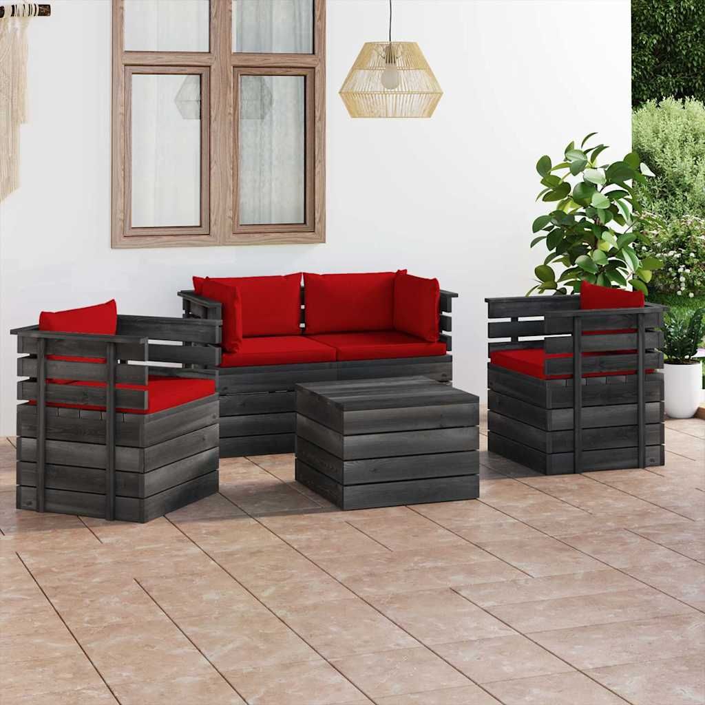 Set Divani da Giardino su Pallet 5 pz con Cuscini Massello Pino vidaXL