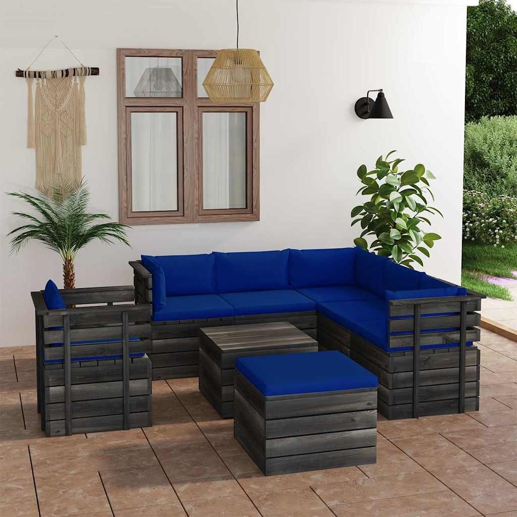 Set Divani da Giardino su Pallet 8 pz con Cuscini Massello Pino vidaXL