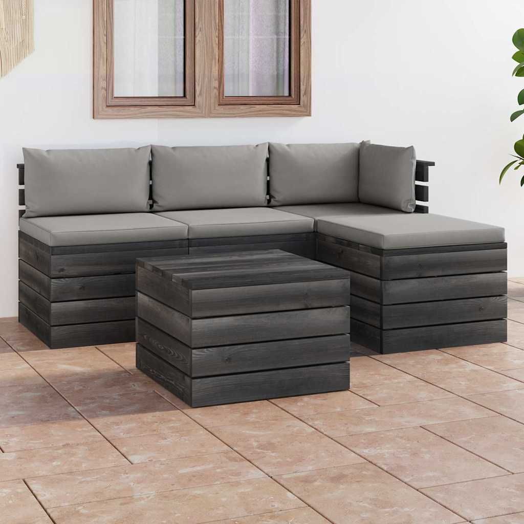 Set Divani da Giardino su Pallet 5 pz con Cuscini Massello Pino vidaXL