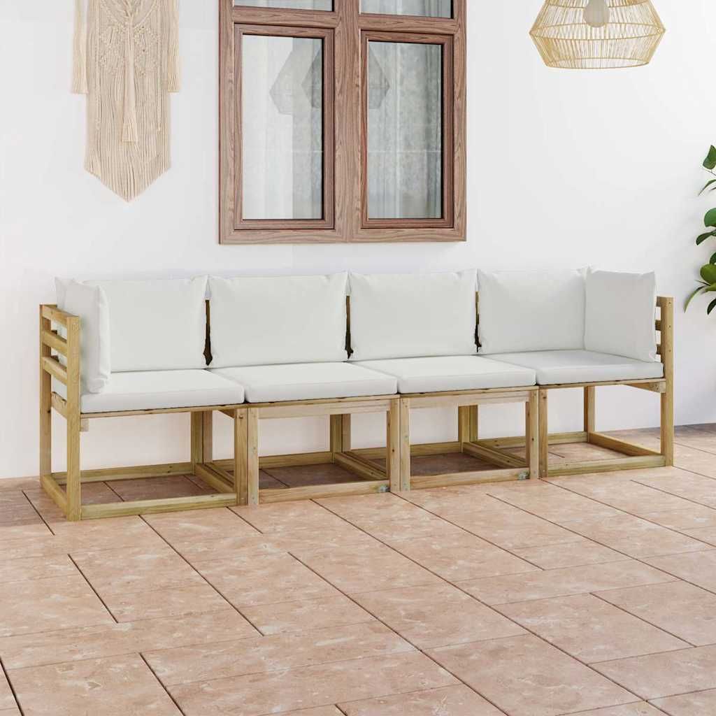 Divano da Giardino a 4 Posti con Cuscini Crema vidaXL