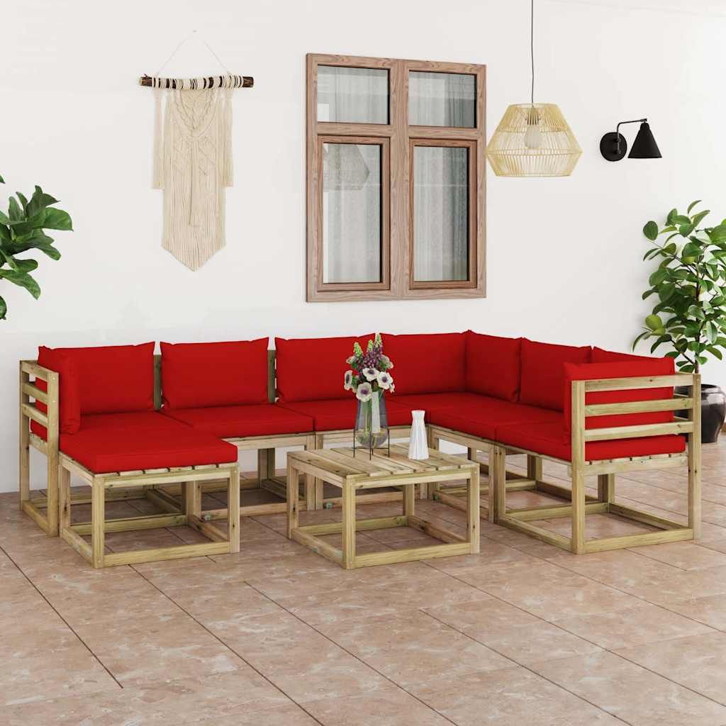 Set Salotto Giardino con Cuscini 8 pz in Pino Impregnato vidaXL