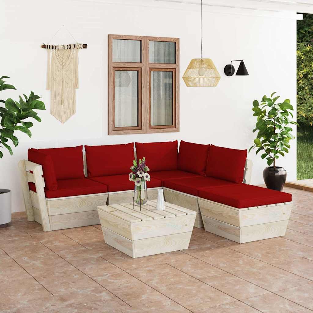 Set Divani da Giardino su Pallet 6 pz con Cuscini Legno Abete vidaXL