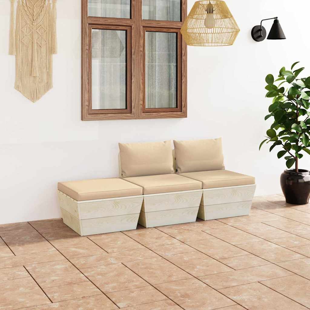 Set Divani da Giardino su Pallet 3 pz con Cuscini Legno Abete vidaXL
