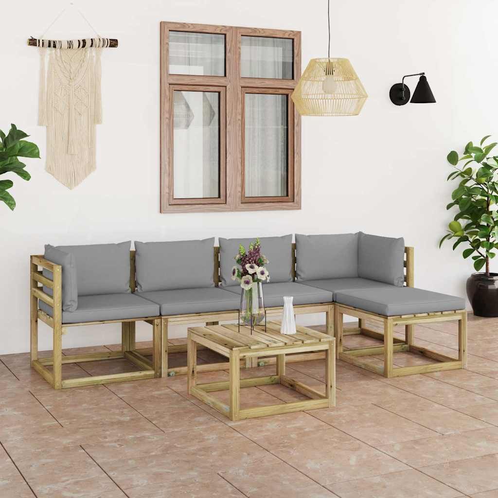 Set Salotto Giardino con Cuscini 6 pz in Pino Impregnato vidaXL