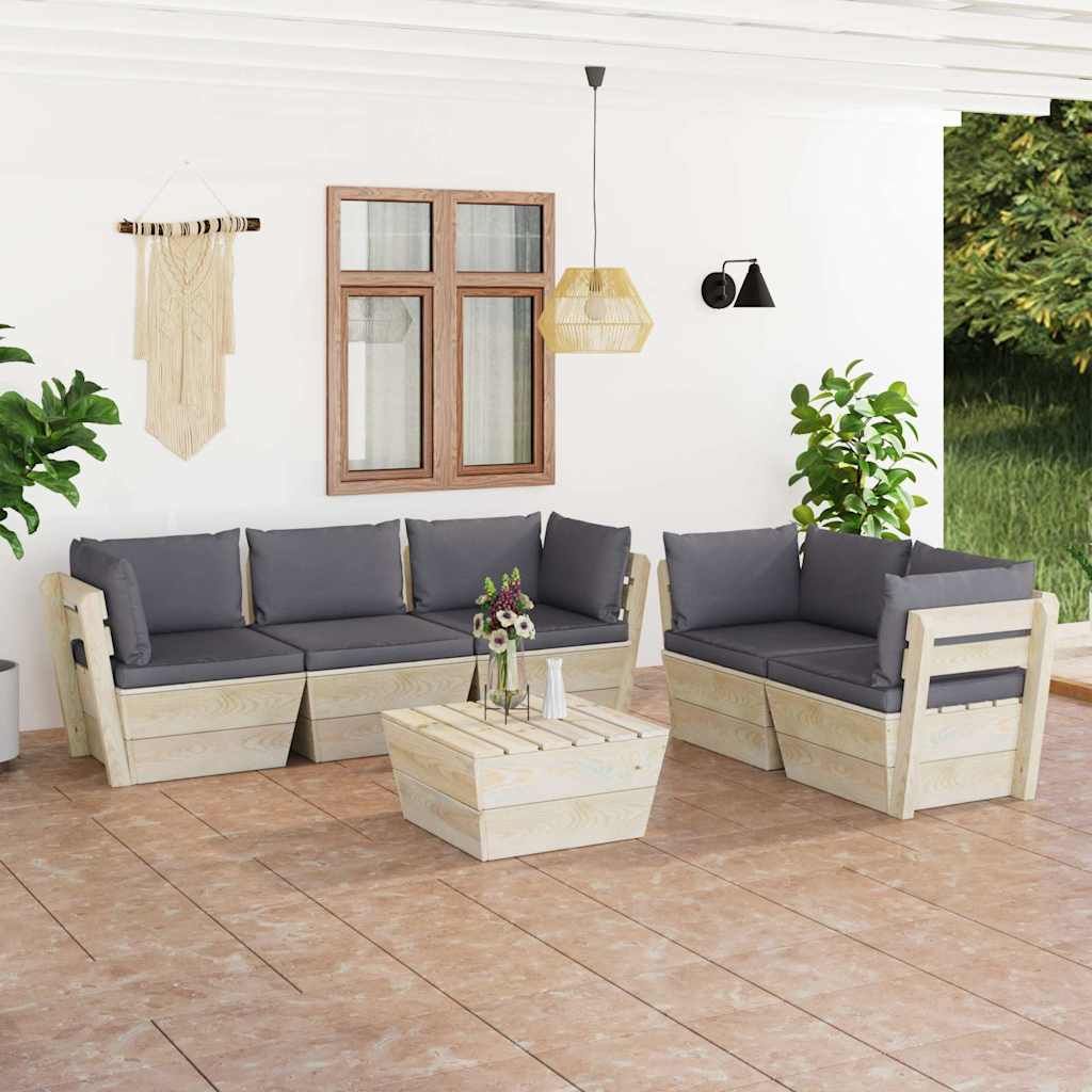 Set Divani da Giardino su Pallet 6 pz con Cuscini Legno Abete vidaXL