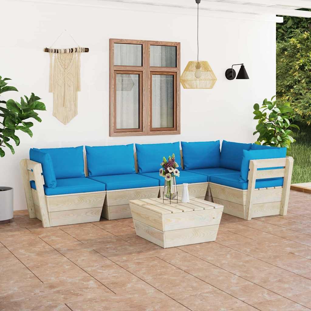 Set Divani da Giardino su Pallet 6 pz con Cuscini Legno Abete vidaXL