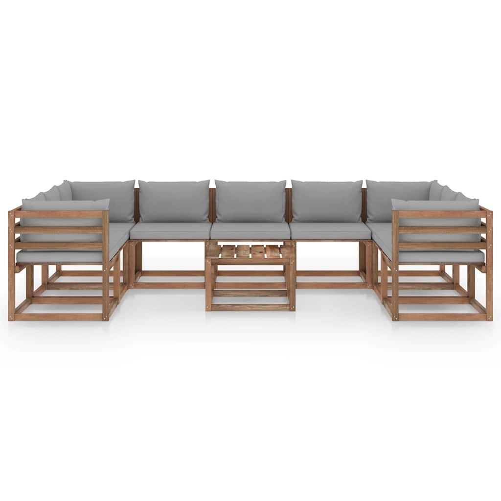 Set Salotto da Giardino 10 pz con Cuscini Grigi vidaXL
