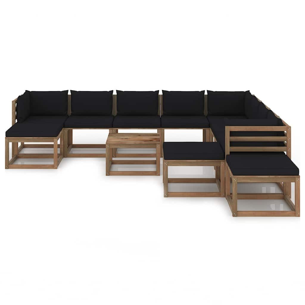 Set Divani da Giardino 12 pz con Cuscini Neri vidaXL