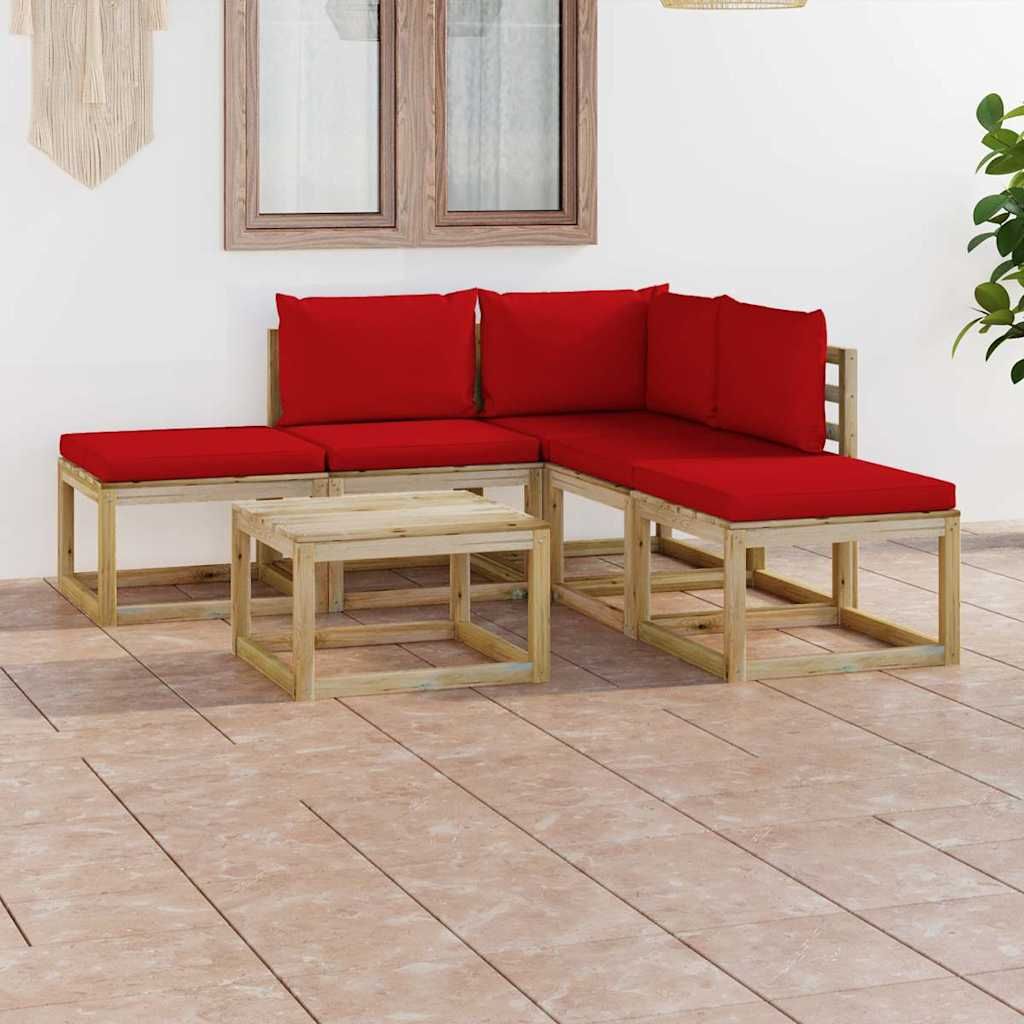 Set Divani da Giardino 6 pz con Cuscini Rossi vidaXL