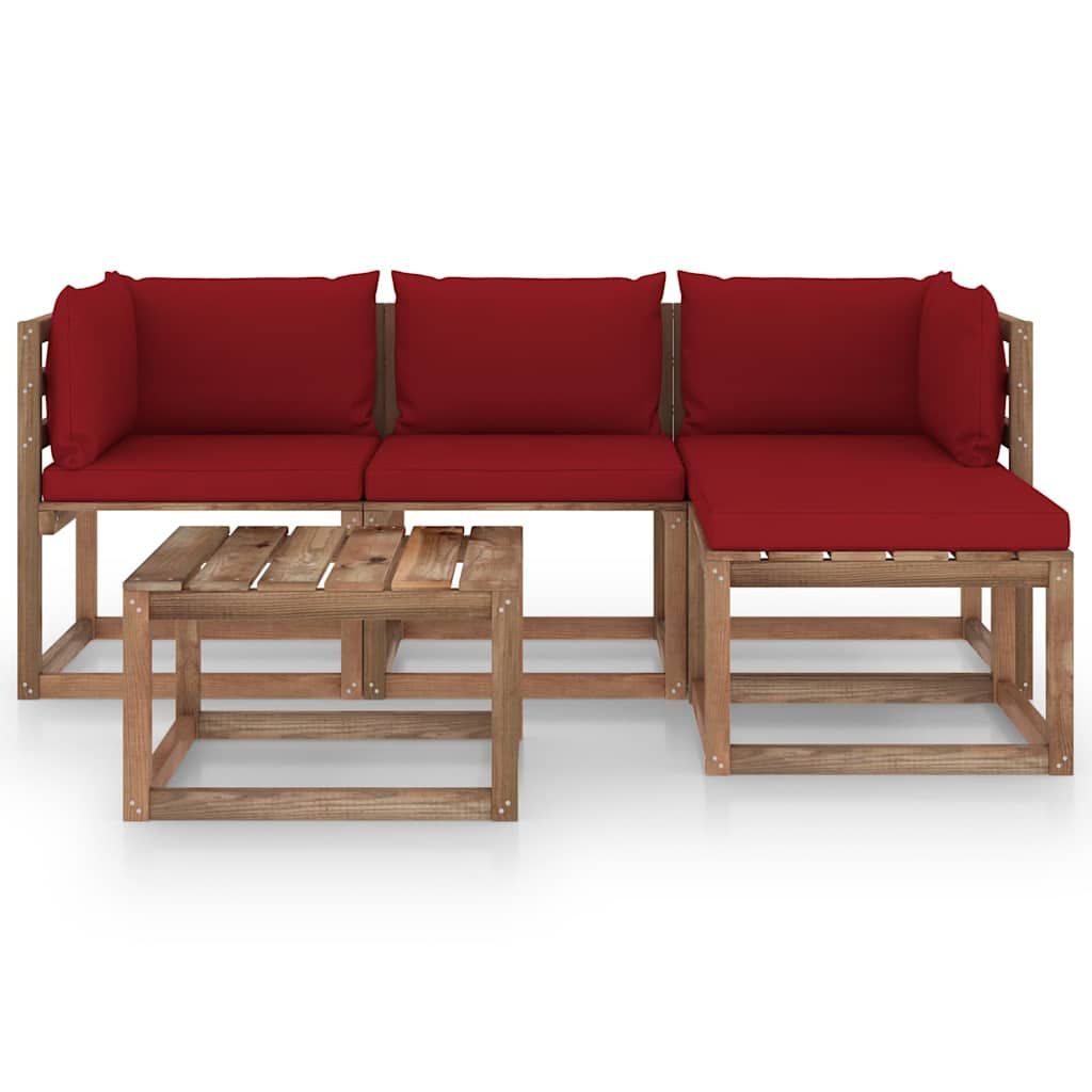 Set Salotto da Giardino 5 pz con Cuscini Rosso Vino vidaXL