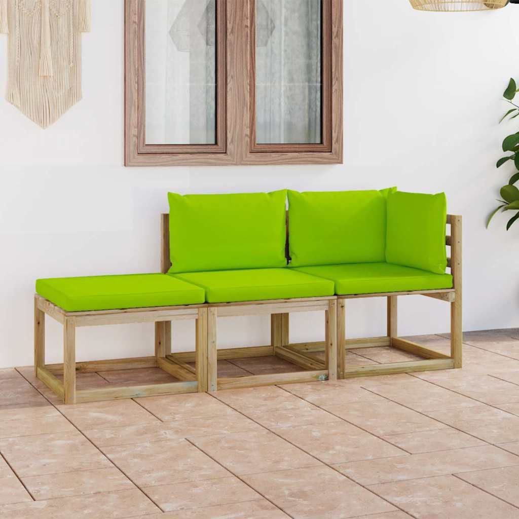 Set Divani da Giardino 3 pz con Cuscini Verde Brillante vidaXL