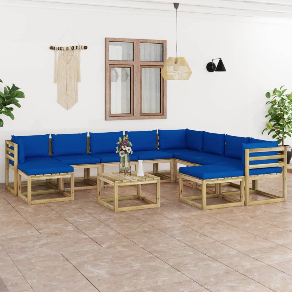 Set Divani da Giardino 11 pz e Cuscini Legno di Pino Impregnato vidaXL