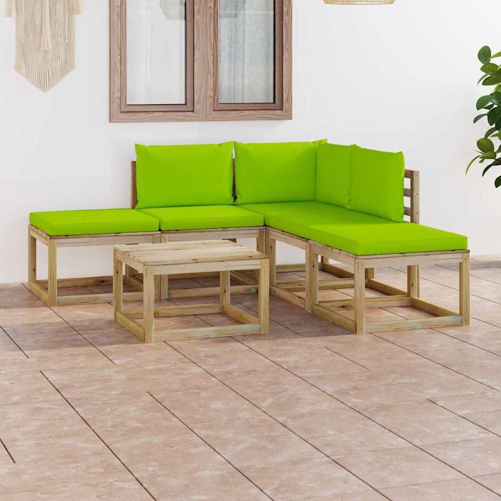 Set Divani da Giardino 6 pz con Cuscini Verde Brillante vidaXL
