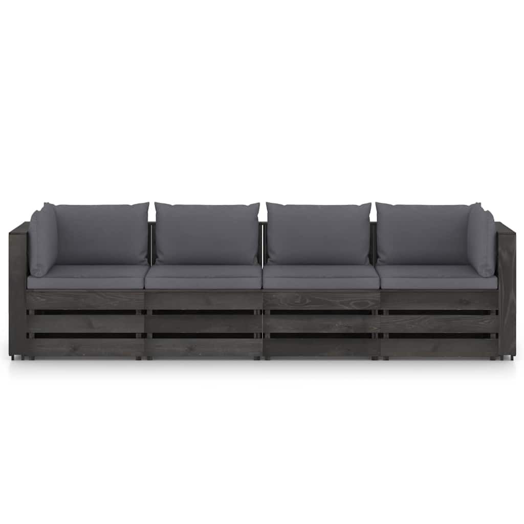Divano da Giardino 4 Posti con Cuscini Legno Impregnato Grigio vidaXL